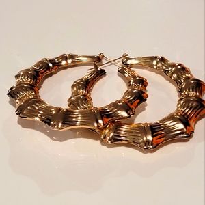 Goldtone Bamboo Earrings, 3.25 inches